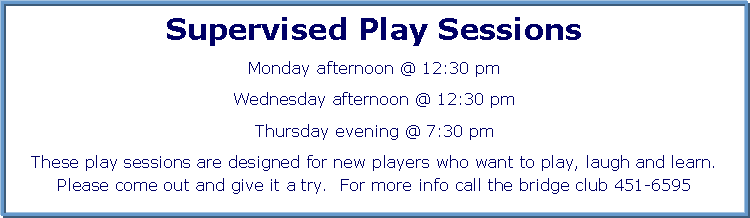 Text Box: Supervised Play Sessions